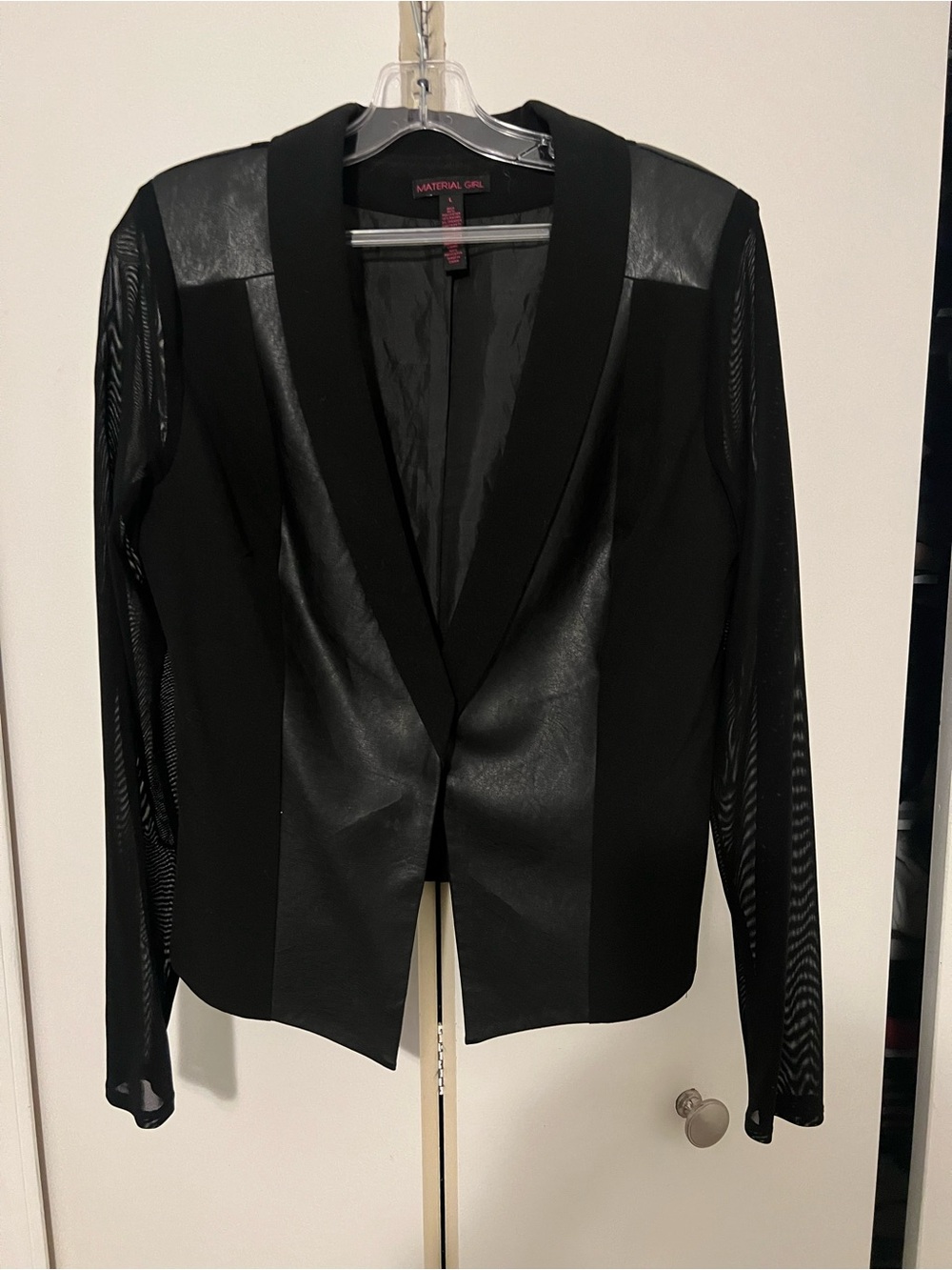 Black Faux-Leather & Mesh Blazer